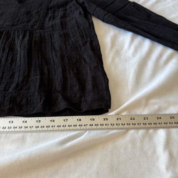 LOFT Women's Small Sheer Blouse Long Sleeve Tie V-Neck Boho Whimsigoth Black - Picture 13 of 14